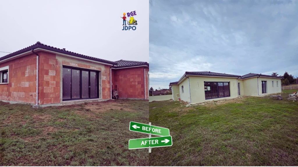 Une maison avant après enduite